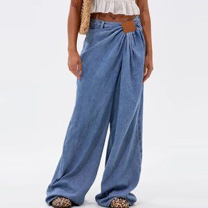 AKIRA Light Blue Wide Leg Draped Jeans